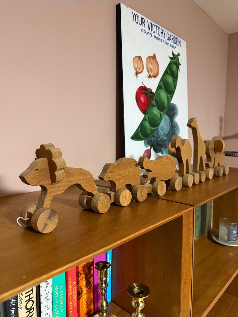 Natural Wood Pull-Along Animal Train Toy - Brown